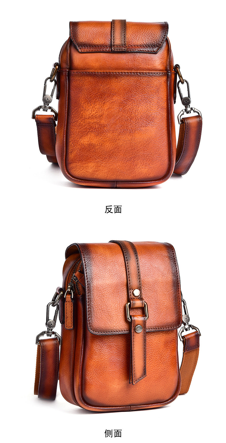 Men's Shoulder Bag Genuine Cowhide Leather Retro Casual Unisex Crossbody Bag 