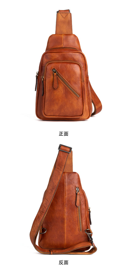 Men's Crossbody Bag Genuine Cowhide Leather Retro Casual Men's Bust Bag 