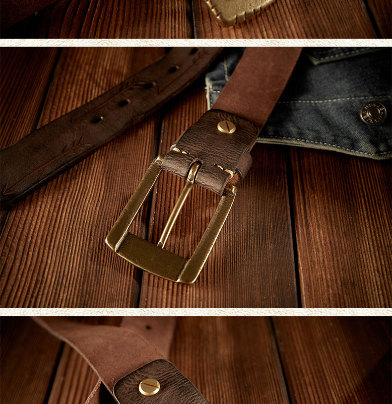 Men's Belt Handmade Vintage Genuine Cowhide Leather Needle Buckle Unique Fashion Casual Men's Belt 