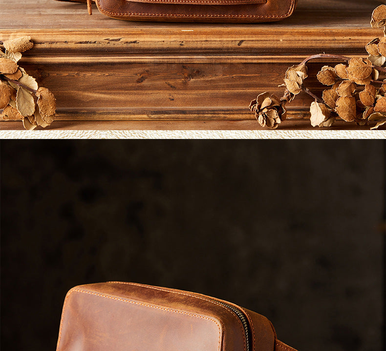 Men's Bust Bag Handmade Original Cowhide Genuine Leather Unique Retro Crossbody Bag Shoulder Bag Men's Mobile Phone Bag 