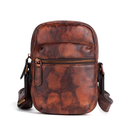 Men's Shoulder Bag Genuine Cowhide Leather Retro Casual Crossbody Bag for Men 