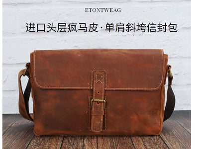 Men's Shoulder Bag Handmade Original Cowhide Casual Messenger Bag Crossbody Bag for Men 