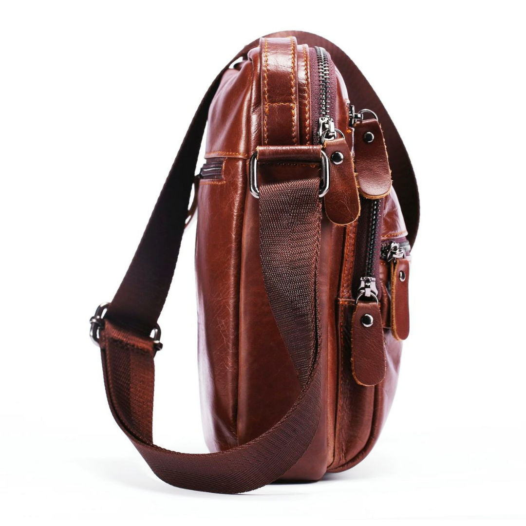 Men's Shoulder Bag Genuine Cowhide Leather Crazy Horse Retro Casual Large Capacity Crossbody Bag for Men 