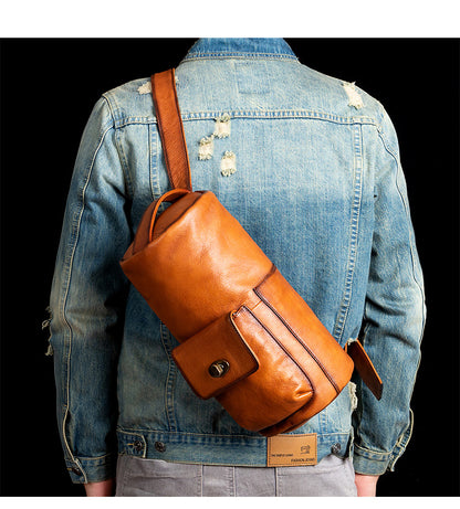 Men's bust bag Genuine cowhide leather retro fashion crossbody bag for men 