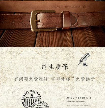 Men's Belt Handmade Vintage Genuine Cowhide Leather Needle Buckle Unique Fashion Casual Men's Belt 