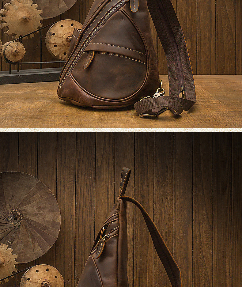 Men's Bust Bag Genuine Cowhide Leather Handmade Fashion Large Capacity Multifunctional Retro Crossbody Bag Casual Two Shoulder Backpack Rucksack 