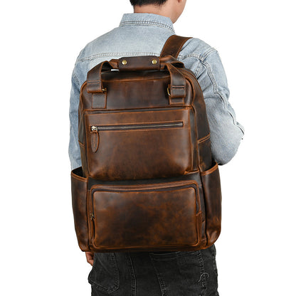 Men's backpack Cowhide genuine leather large capacity outdoor casual men's travel bag computer bag 