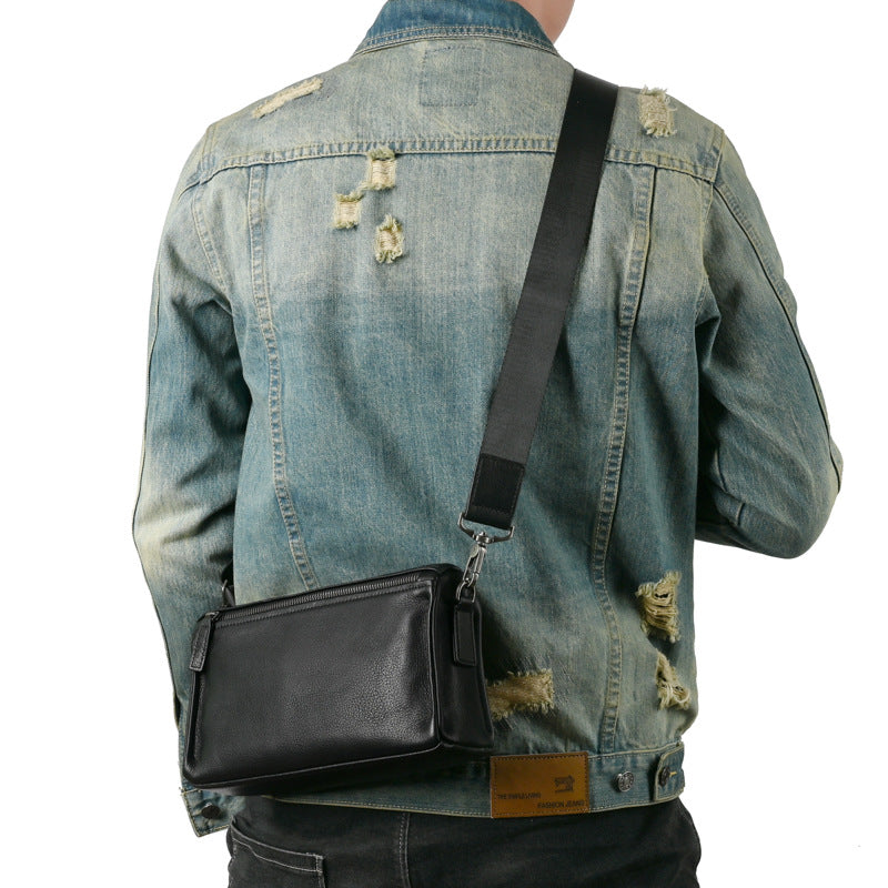 Men's Shoulder Bag Genuine Cowhide Leather Retro Casual Male Crossbody Bag 