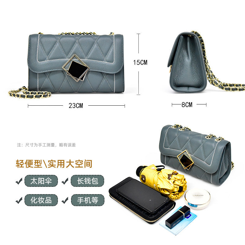 Genuine leather women's bag New fashionable handbag Top cowhide chain bag Elegant shoulder bag that goes with anything. Pochette