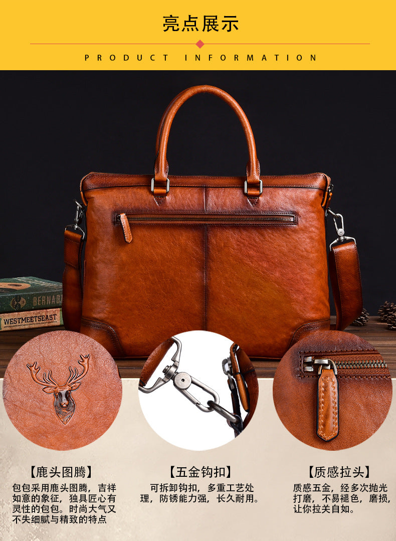 Men's Briefcase Genuine Cowhide Leather Retro Casual Business Bag Men's Handbag 