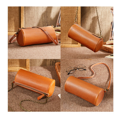 Women's bag Retro armpit bag Top cowhide cylindrical bag Chain bag that goes with anything Fashion shoulder bag.Pochette