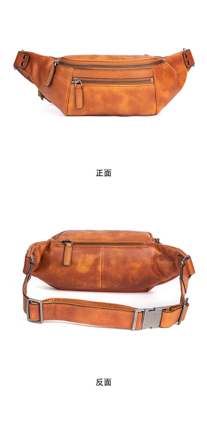 Men's Waist Pouch Cowhide Genuine Leather Retro Casual Men Bag 