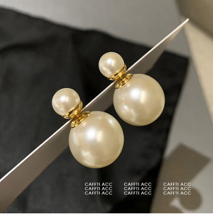 D pearl size double-sided pearl earrings women's luxury retro luxury earrings temperament earrings 