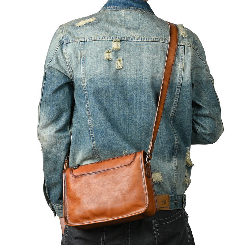 Men's Shoulder Bag Genuine Cowhide Leather Retro Casual Male Crossbody Bag 