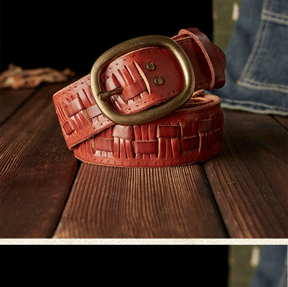 Men's Belt Hand-knitted Cowhide Genuine Leather Copper Needle Buckle Retro Fashion Personality Casual Men's Belt 