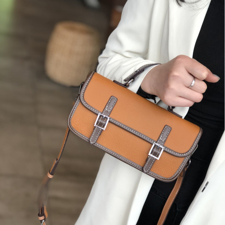 Genuine Leather Women's Bag Retro Handbag Color Matching Crossbody Bag Messenger Bag Shoulder Bag.Pochette