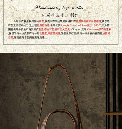 Men's Handbag Handmade Cowhide Genuine Leather Crazy Horse Handbag Business Commuter Retro Crossbody Bag Shoulder Bag Men's Briefcase 