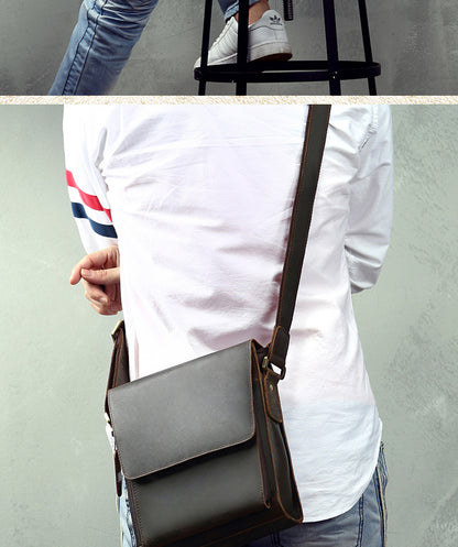 Men's Shoulder Bag Genuine Cowhide Leather Crazy Horse Original Simple Business Casual Fashion Crossbody Bag for Men 