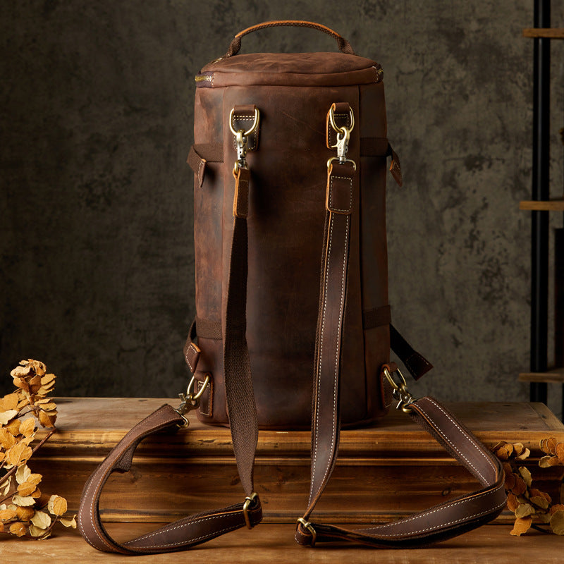 Men's Rucksack Genuine Cowhide Leather Handmade Crazy Horse Original Retro Large Capacity Travel Bag 