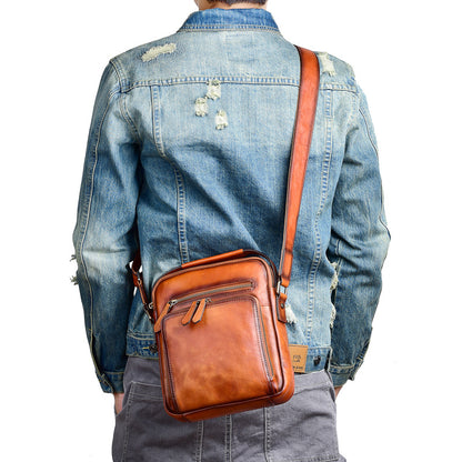 Men's Shoulder Bag Genuine Cowhide Leather Retro Casual Male Crossbody Bag 