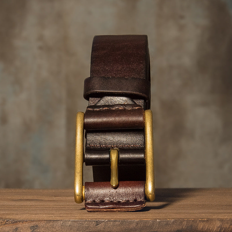 Men's Belt Handmade Cowhide Genuine Leather Copper Needle Buckle Casual Fashion Men's Belt 