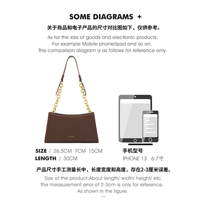 Ladies genuine leather bag fashionable simple armpit bag chain bag large capacity shoulder bag. pochette