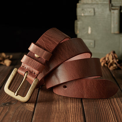 Men's belt handmade original retro cowhide genuine leather needle buckle casual simple copper buckle belt for men 