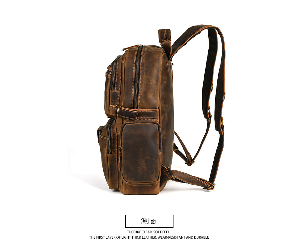 Men's backpack made of cowhide genuine leather large capacity retro casual men's business trip bag computer bag 