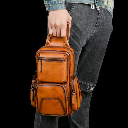 Men's Bust Bag Genuine Cowhide Leather Retro Casual Men's Crossbody Bag Travel Bag 