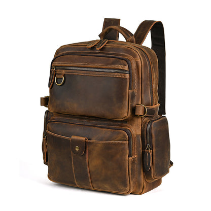 Men's backpack made of cowhide genuine leather large capacity retro casual men's business trip bag computer bag 