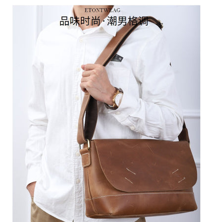 Men's Shoulder Bag Genuine Cowhide Leather Luxury Fashion Business Casual Messenger Bag Crossbody Bag for Men 