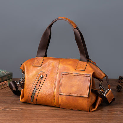 Men's Handbag Genuine Cowhide Leather Retro Casual Men Bag 