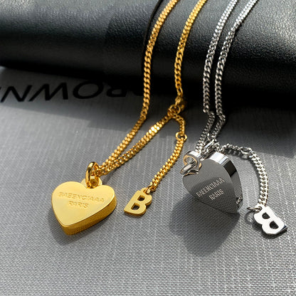 B-shaped mother pattern heart necklace Women's luxury European and American ins clavicle chain necklace 