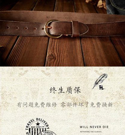 Men's belt handmade cowhide genuine leather retro copper needle buckle casual personality belt for men