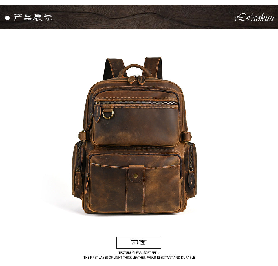 Men's backpack made of cowhide genuine leather large capacity retro casual men's business trip bag computer bag 