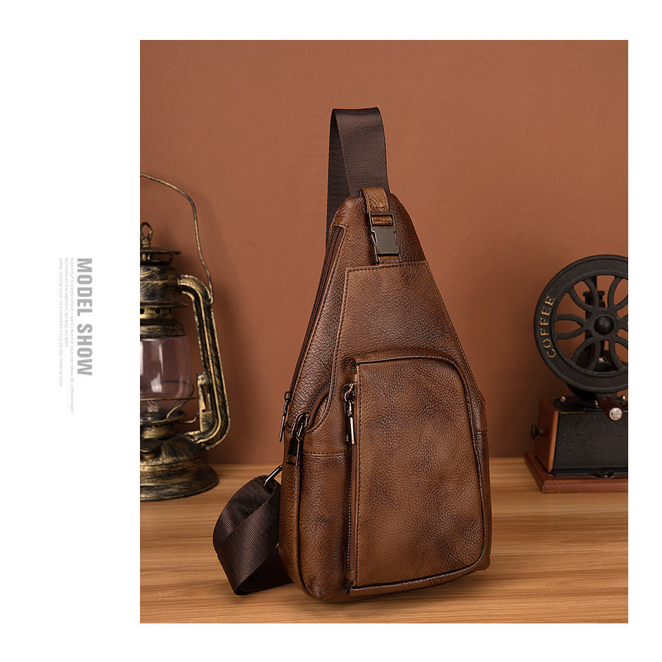 Men's bust bag Genuine cowhide leather retro outdoor versatile crossbody bag for men 