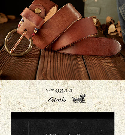 Men's belt handmade cowhide genuine leather retro copper needle buckle casual personality belt for men