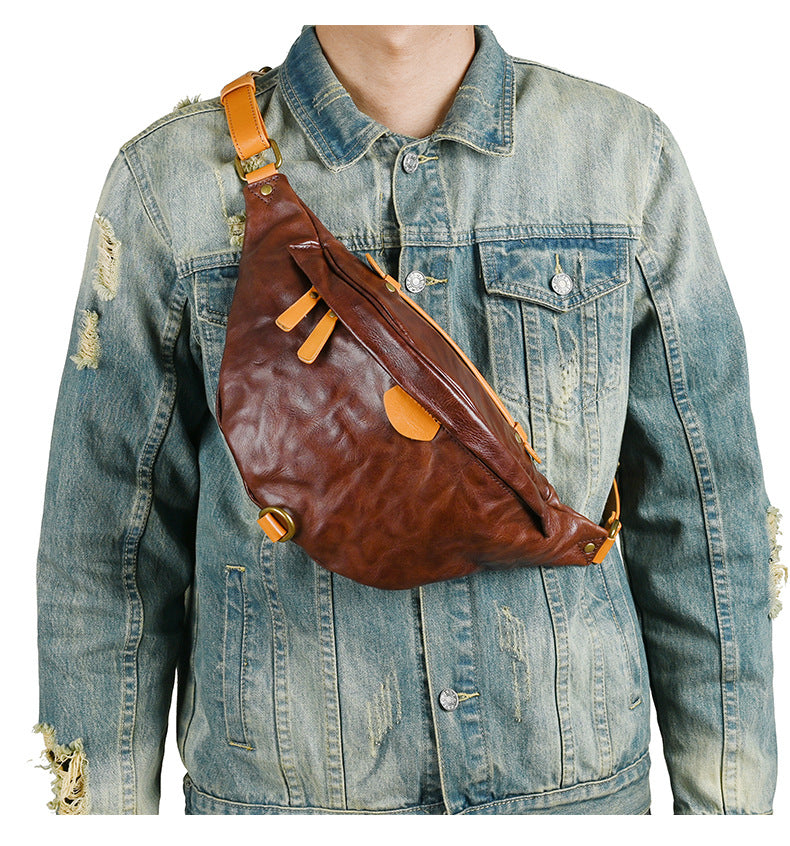 Men's Shoulder Bag Bust Bag Cowhide Genuine Leather Fashion Casual Men's Crossbody Bag 