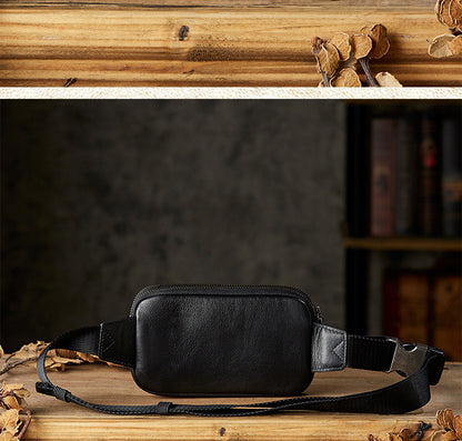 Men's Waist Pouch Handmade Cowhide Genuine Leather Sports Mobile Phone Bag Multifunctional Bust Bag Casual Male Crossbody Bag 