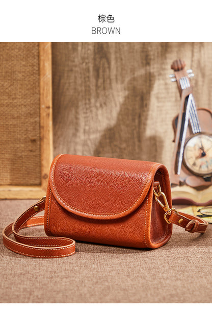 Women's bag retro genuine leather crossbody bag cowhide small bag simple elegant temperament shoulder bag.Pochette