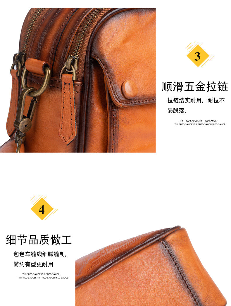 Men's Shoulder Bag Genuine Cowhide Leather Retro Handbag Men Crossbody Bag 