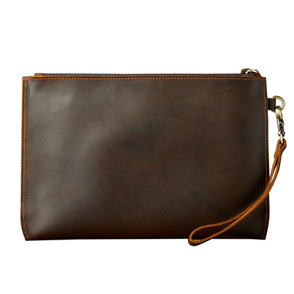 Men's Wallet Handcrafted Genuine Cowhide Leather Retro Zipper Simple Clutch Bag Men's Wallet 