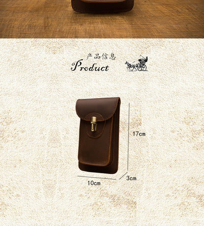 Men's Smartphone Pouch Waist Pouch Handmade Cow Leather Crazy Horse High Quality Men's Mini Bag Mobile Phone Bag 