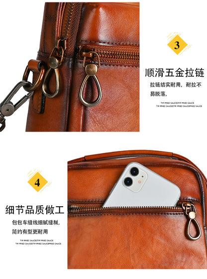 Men's Shoulder Bag Genuine Cowhide Leather Commuting Crossbody Bag for Men 