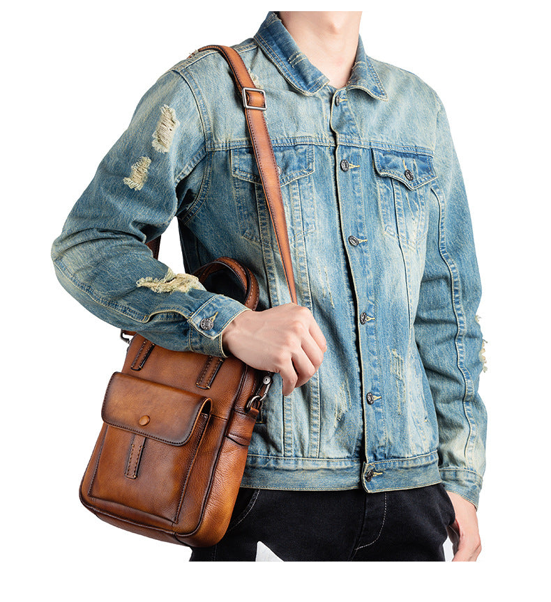 Men's Crossbody Bag Genuine Cowhide Leather Retro Casual Men's Handbag 