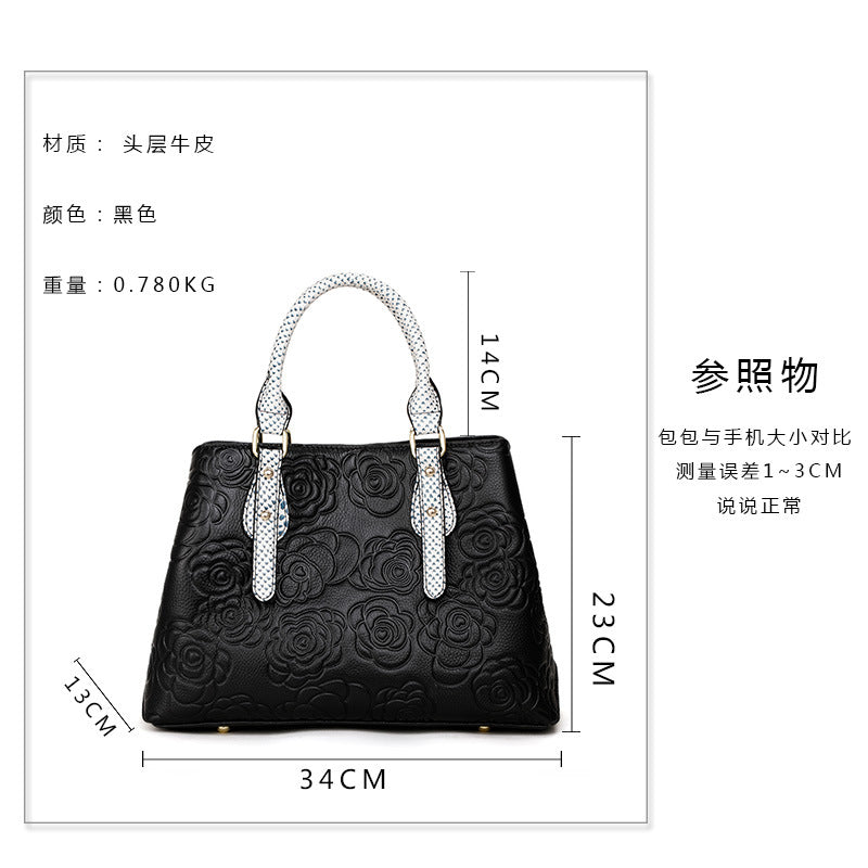 Genuine leather women's handbag trend large capacity large bag knurled cowhide shoulder bag temperament handbag.bag