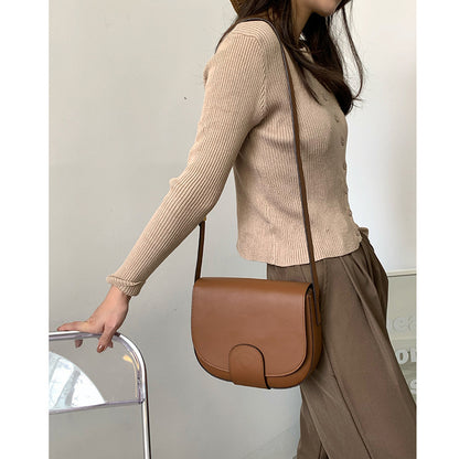 Ladies Crossbody Bag Retro Genuine Leather Women Bag Semicircle Saddle Bag Simple Shoulder Bag.Pochette