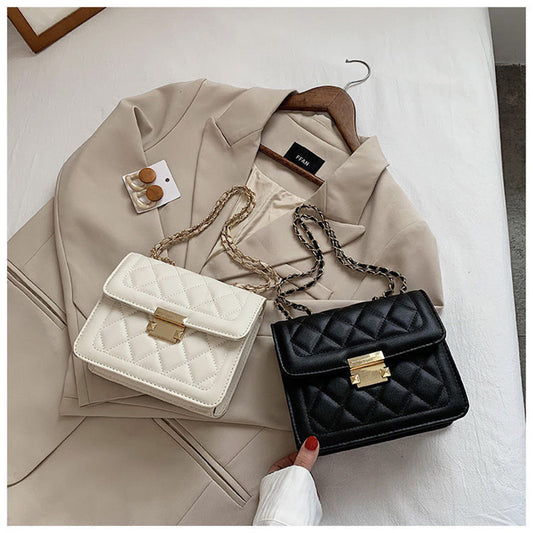 Genuine leather bag Women's crossbody bag Plaid chain bag Square bag Fashion Shoulder bag that goes with everything. Pochette