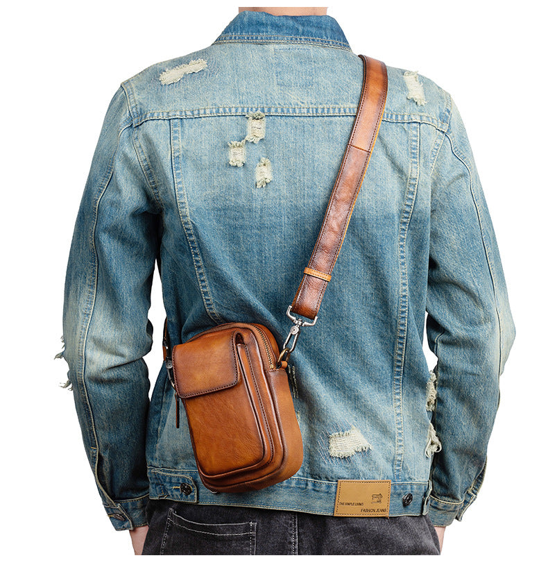 Men's Shoulder Bag Genuine Cowhide Leather Retro Casual Crossbody Bag for Men 