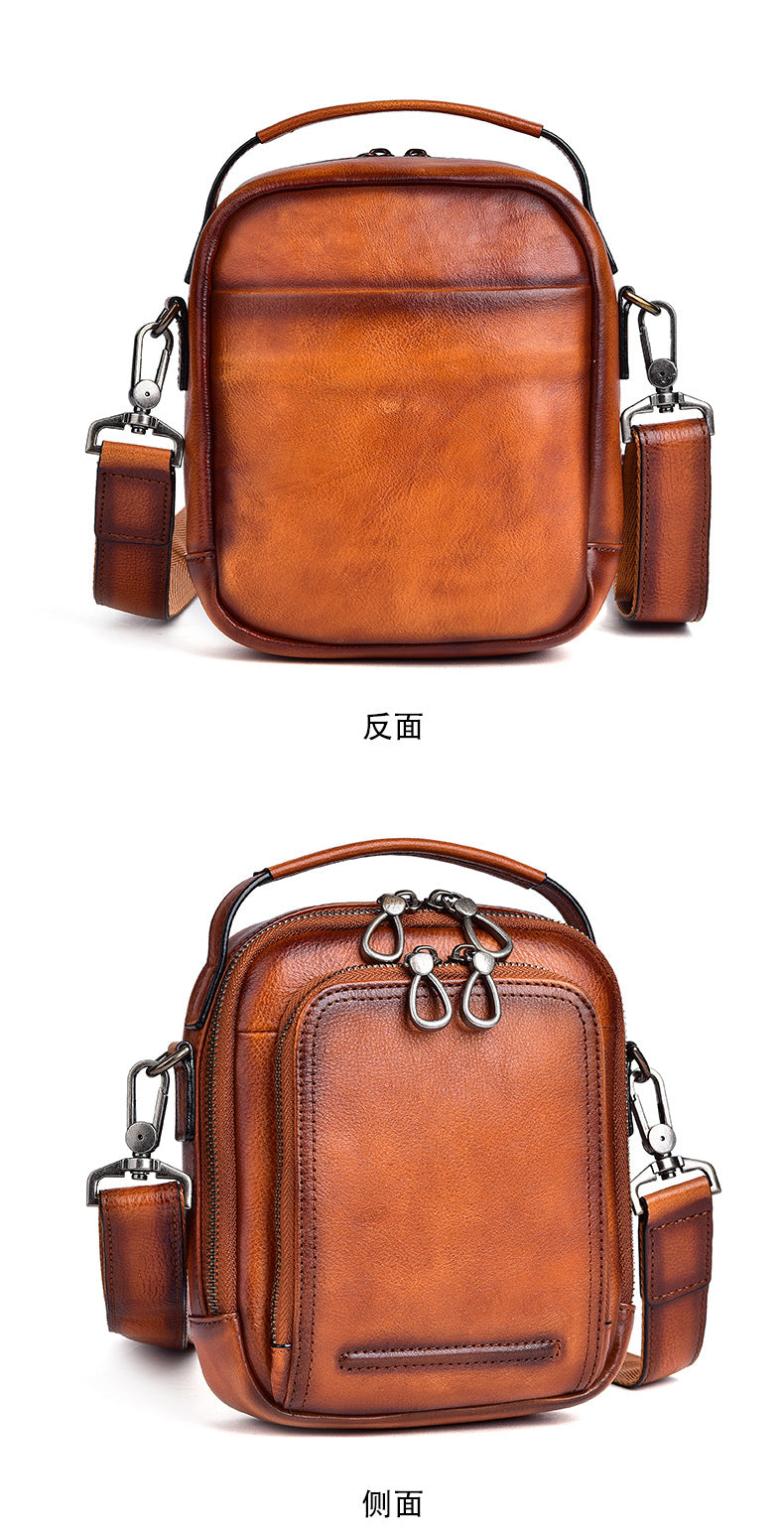 Men's Shoulder Bag Genuine Cowhide Leather Retro Casual Crossbody Bag for Men 